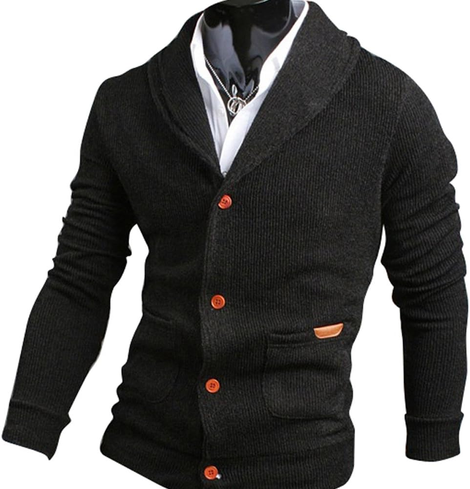 MS LOVE Mens Casual V-Neck Cardigan Sweater Black L