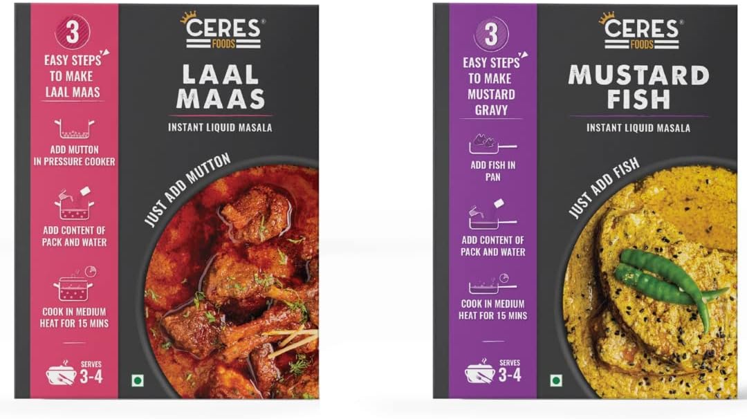 Ceres Foods Combo of 2: Laal Maas + Mustard Fish Instant Liquid Masala ( Ready in 15 Mins | Serves 4 | No Preservatives) (200gms x 2)
