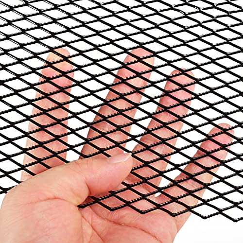 Image of AggAuto Universal 40 inchx13 inch Car Grill Mesh - 100x33cm Aluminum Alloy Automotive Grille Insert Bumper 10x20mm Rhombic Hole, One of the Most Multifunctional Shape Grids Black