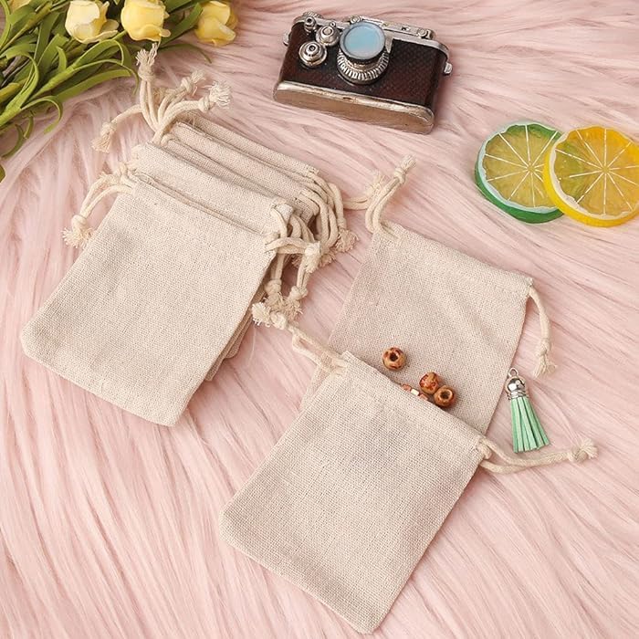 Image of DEERA Jute Drawstring Gift Bag - Beige - 16x20cm - Eco-Friendly Reusable Pouch - Pack of 10