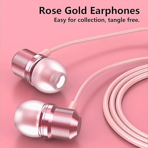 Miniatura 6 de Auriculares de oro rosa, auriculares rosa para niñas con micrófono, control de volumen en auriculares de 0.138 in para teléfonos inteligentes Mp3