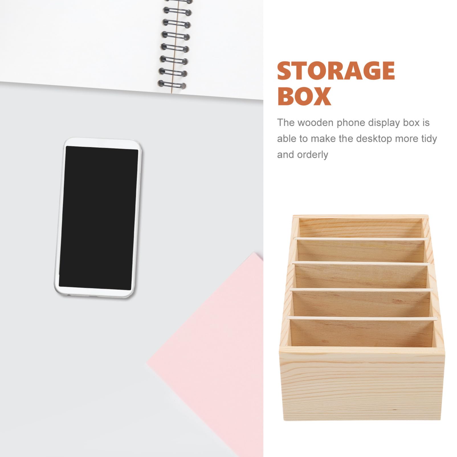 Organizer da Scrivania in Legno a 5 Scomparti per Smartphone | Vano per Carte e Accessori, Design Semplice, per Istituti Educativi e Laboratori di Riparazione