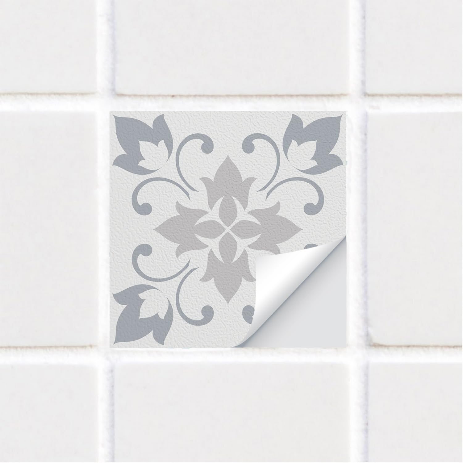 Alwayspon 25PcsX15cm/6inch Tile Sticker, Gray Floral Self Adhesive Stick on Tiles Transfer Sticker for Bathroom Kitchen, Splashback for Cooker, Peel and Stick Adhesive Vinyl Wall Tiles Sticker