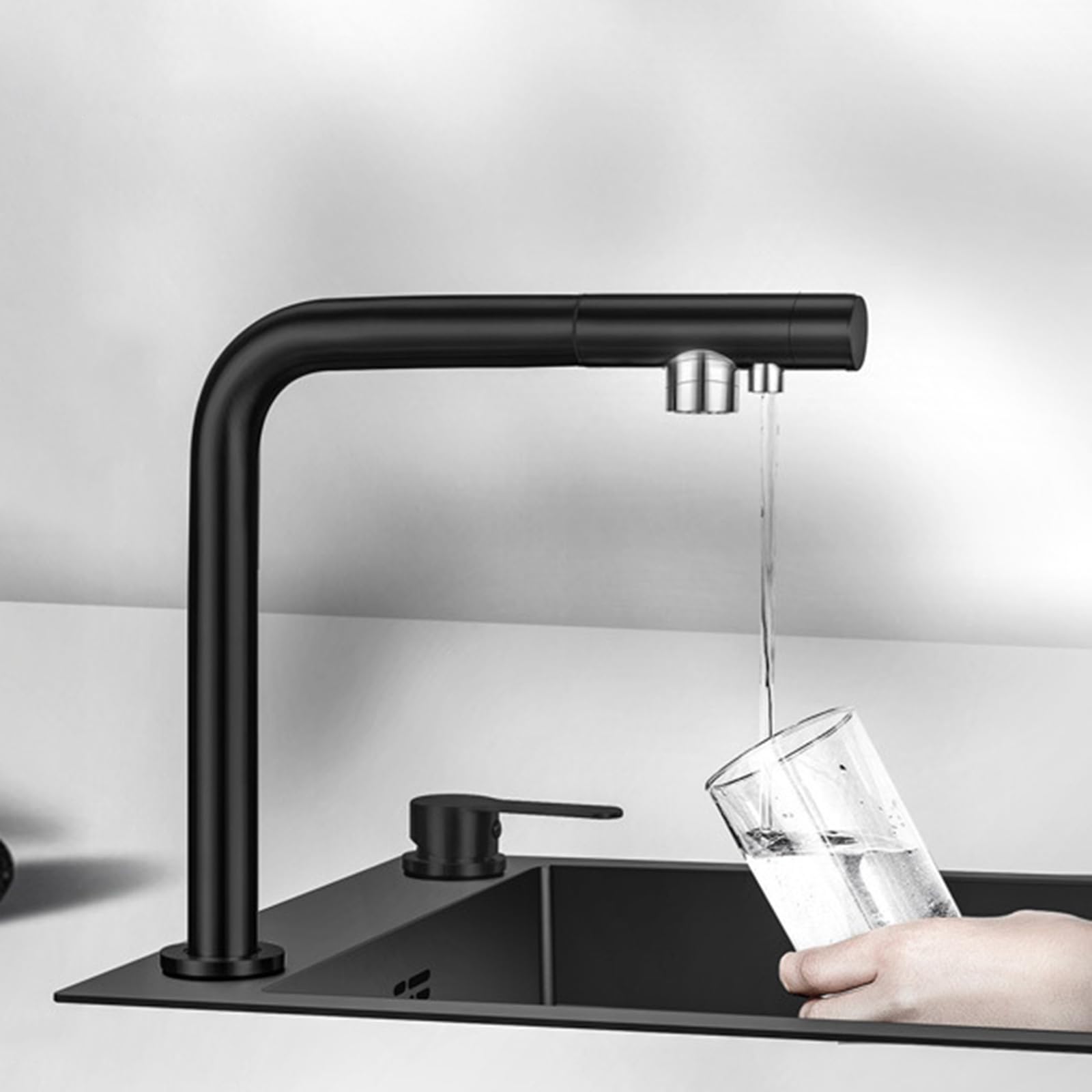 XJTNLB Rubinetto a Tre Vie Cucina Rubinetto Cucina Sottofinestra Miscelatore Cucina Monocomando Lavello Rubinetto Doppio Beccucci, Spazzolato