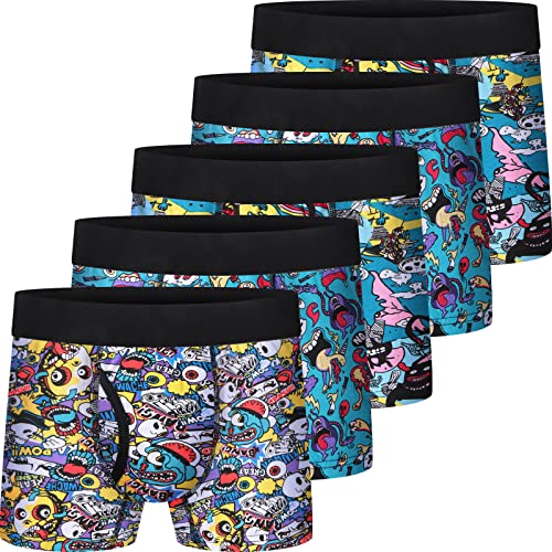 CONKEND Boys Boxer Briefs Ultra Soft Tagless Cotton Toddler Underwear Breathable Mesh Performance Sport Big Boy Boxer Briefs with Fly 5 Pack 14-16