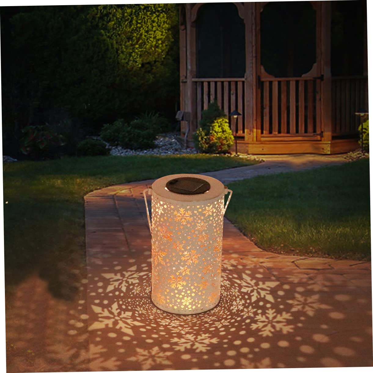 Lanterna Solare da Giardino Bianca in Ferro, Lampada