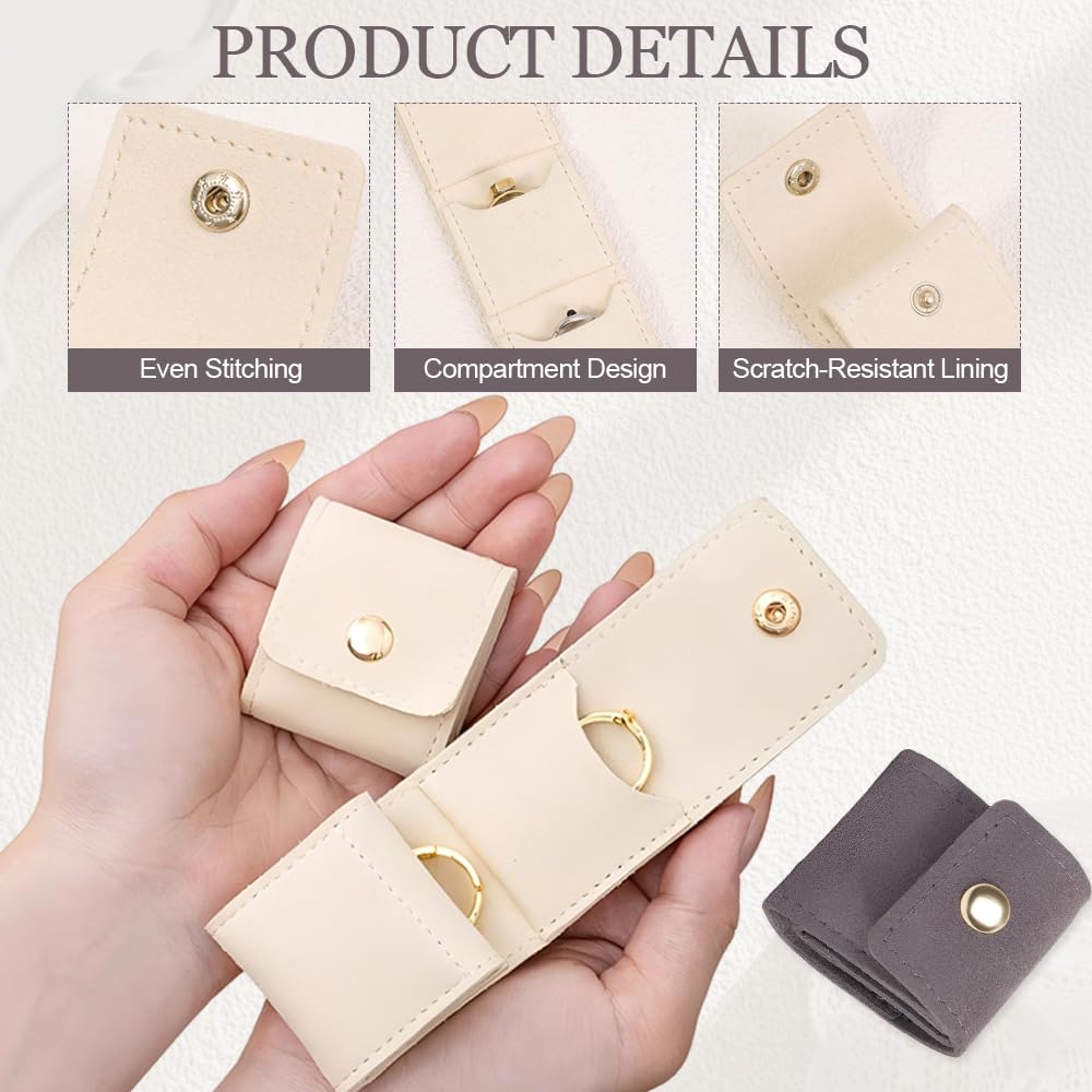 2 Piezas Mini Bolsa para Joyas,Organizador Joyas Viaje Enrollable,Travel Jewelry Bag,Bolsa Almacenamiento Joya,Organizador Bisuteria Con Hebilla para Pendientes, Collares, Pulseras (Beige+Gris)