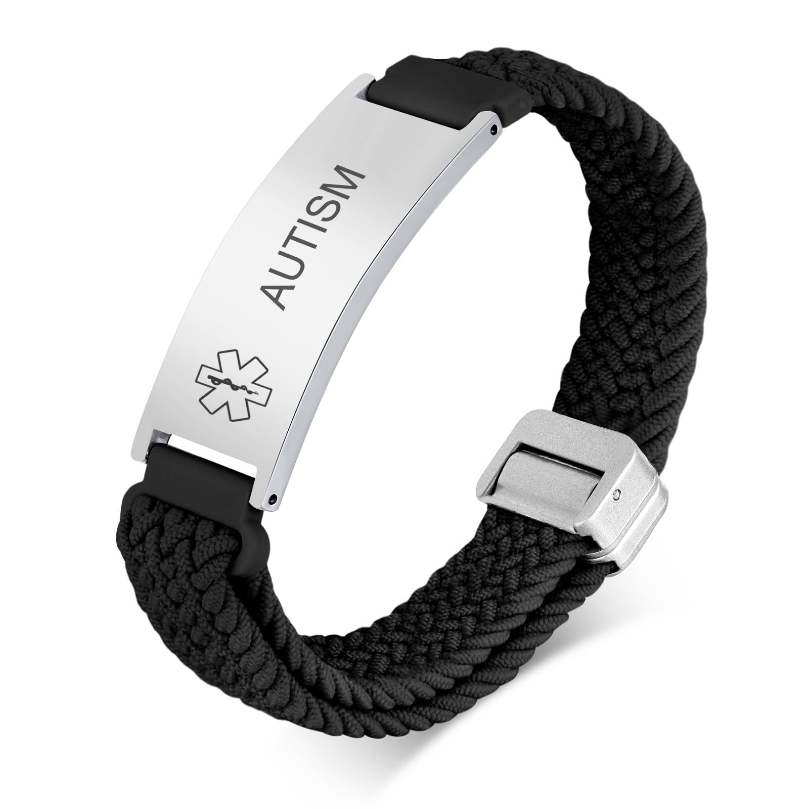 VNOX Medical Alert Id Bracelet for Men Women, Custom Engraving Elastic Braided Stretchy Loop Emergency Survival Medic Bracelets Wristband Loop Band with Removeable Tag