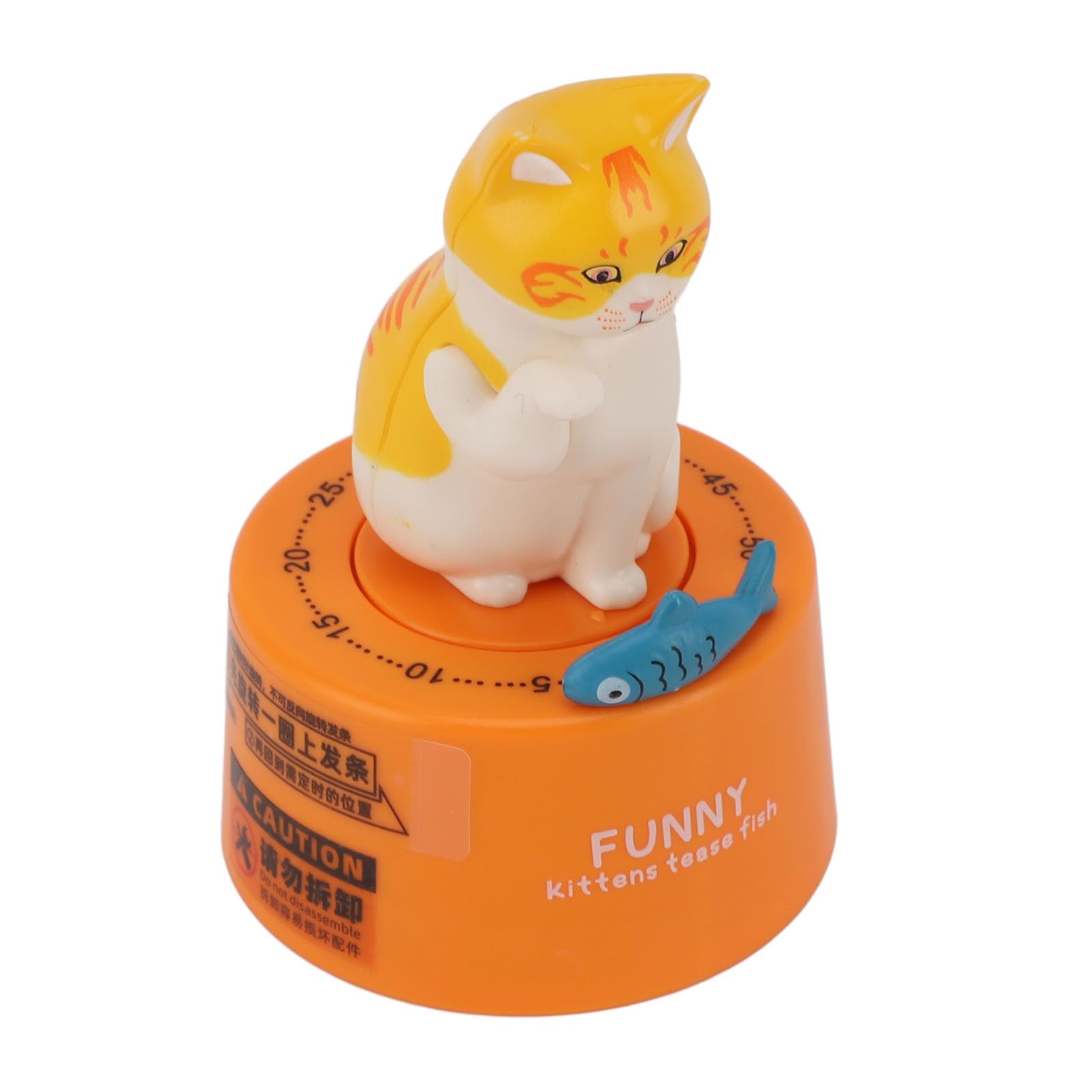 Jelquix 60 Minute Mechanical Kitchen Timer, Cartoon Animal Shape Loud Alarm Countdown Timer with Magnetic Base, Ideal for Cooking Gym Meeting Classroom Baking (Kitten with Orange Base)