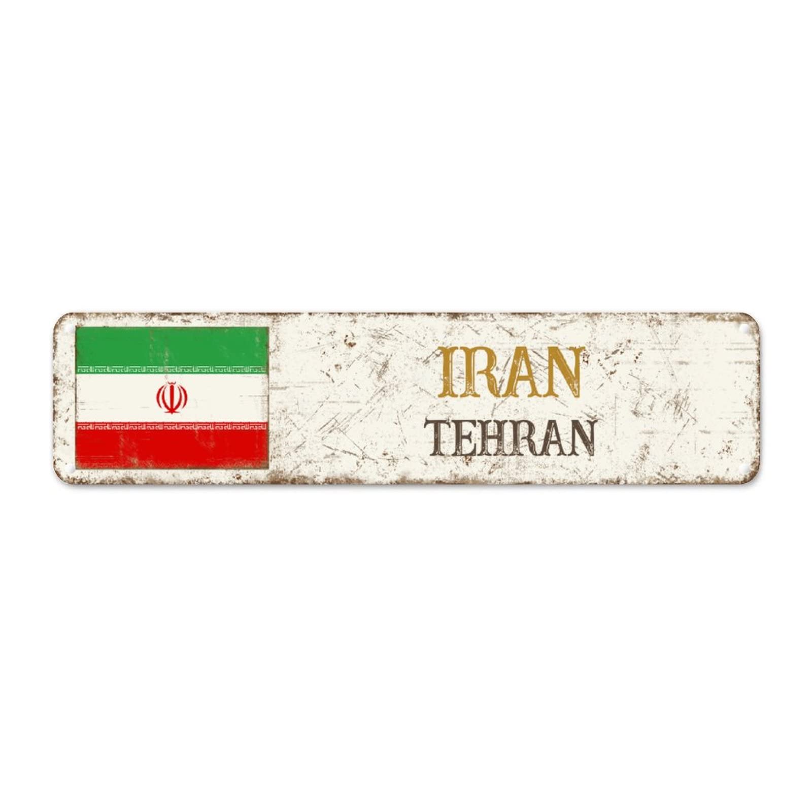 Countries in The Middle East Country Souvenir Aluminum Metal Sign City Souvenir Tehran Men Cave Signs National Flag Countries in The Middle East Rustic Shabby Chic Quality Aluminum Sign 12x3in