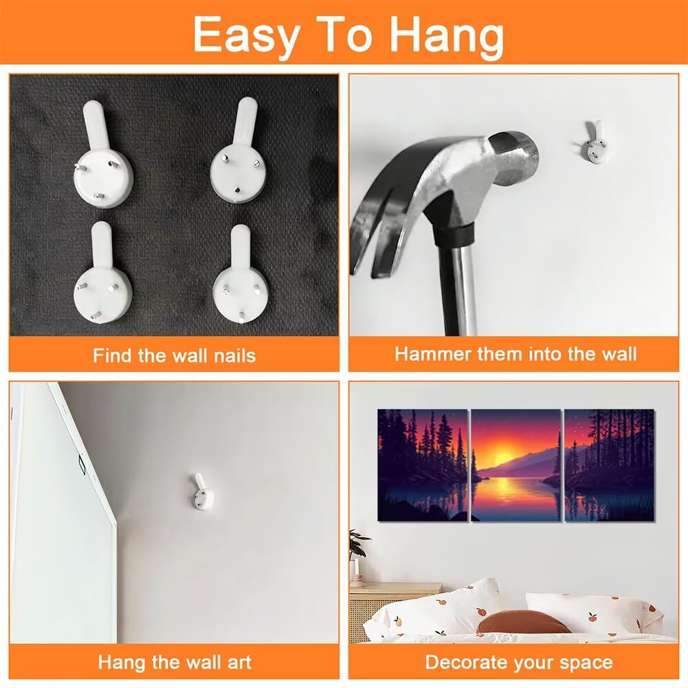 Leinwand Bilder mit Rahmen, 3Pcs Sonnenuntergang Wandbilder Wohnzimmer Set, 40 x 50 cm x 3 Pcs Leinwand Bilder Wald Wanddeko Schlafzimmer, Wandbilder mit Haken für Wanddeko Wohnzimmer, Geschenk, -2245
