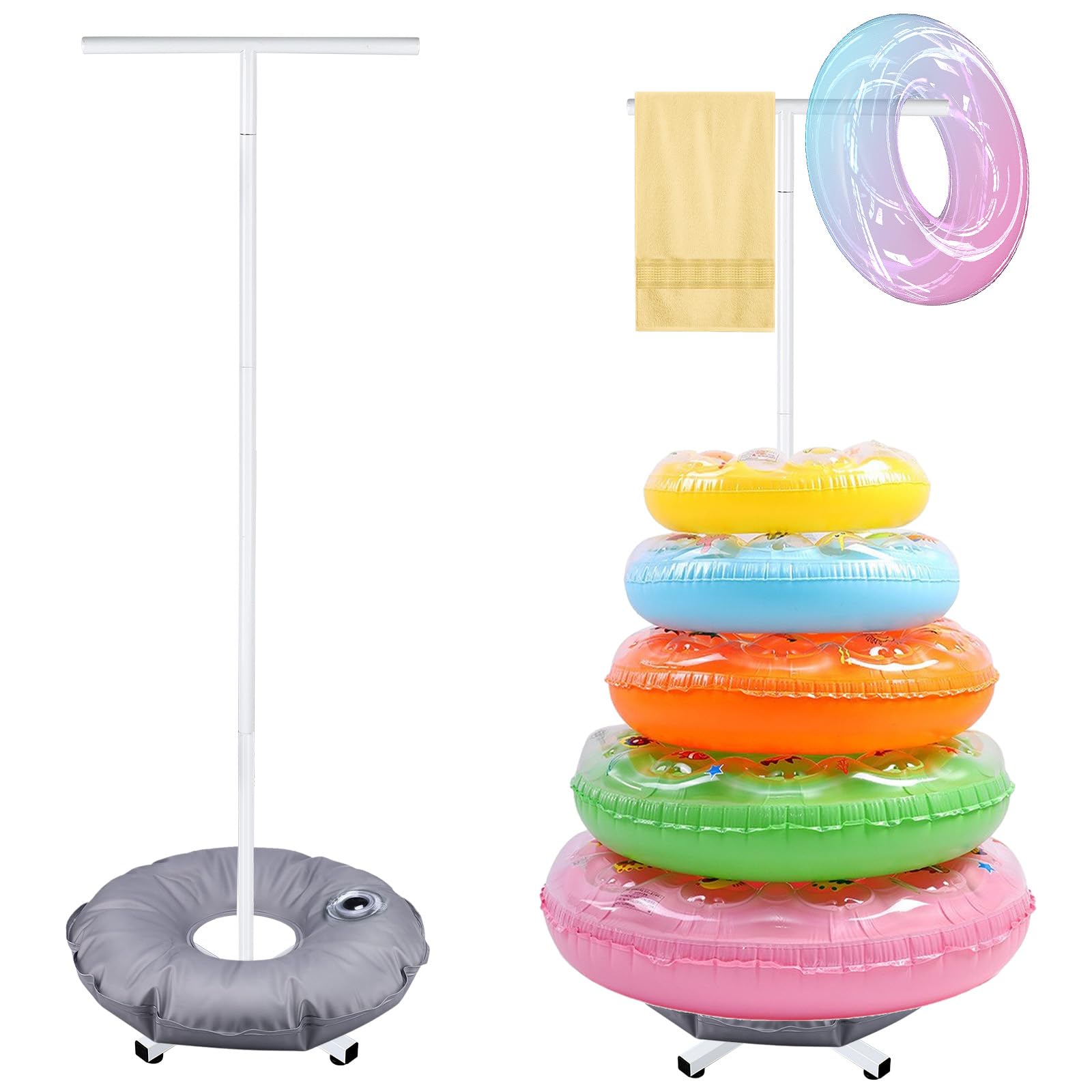 Tryly Pool Float Storage Rack,Metal Pool Float Holder with Water Weight Bag,49.6"*16.5"Beaches Towel Goggles Swimming Rings Outdoor Storage Holder