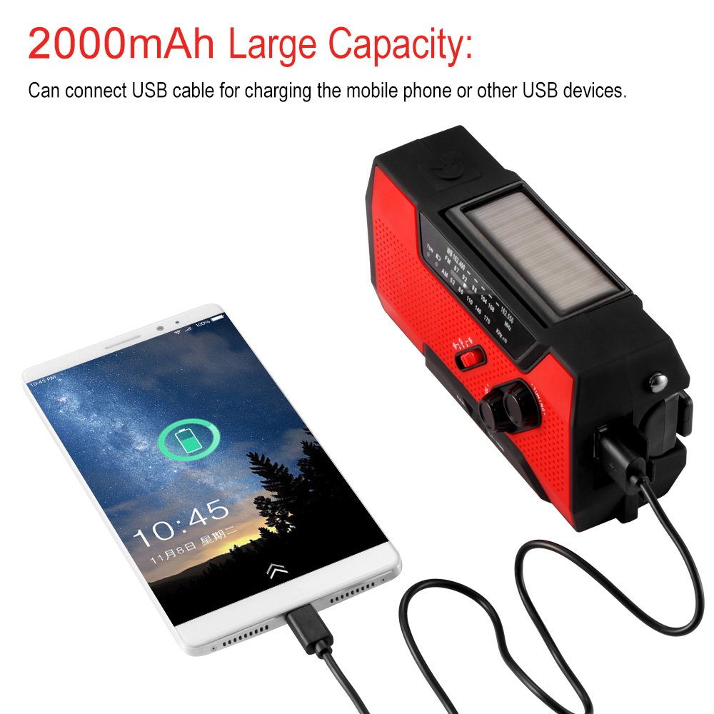 Emergency Hand Crank Radio, FORNORM Solar Radio 2000mAh Power Bank Wind