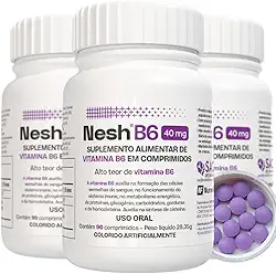 Nesh B6 40mg - Vitamina B6 - Suplemento de Piridoxina - Kit com 3 frascos - 270 comprimidos