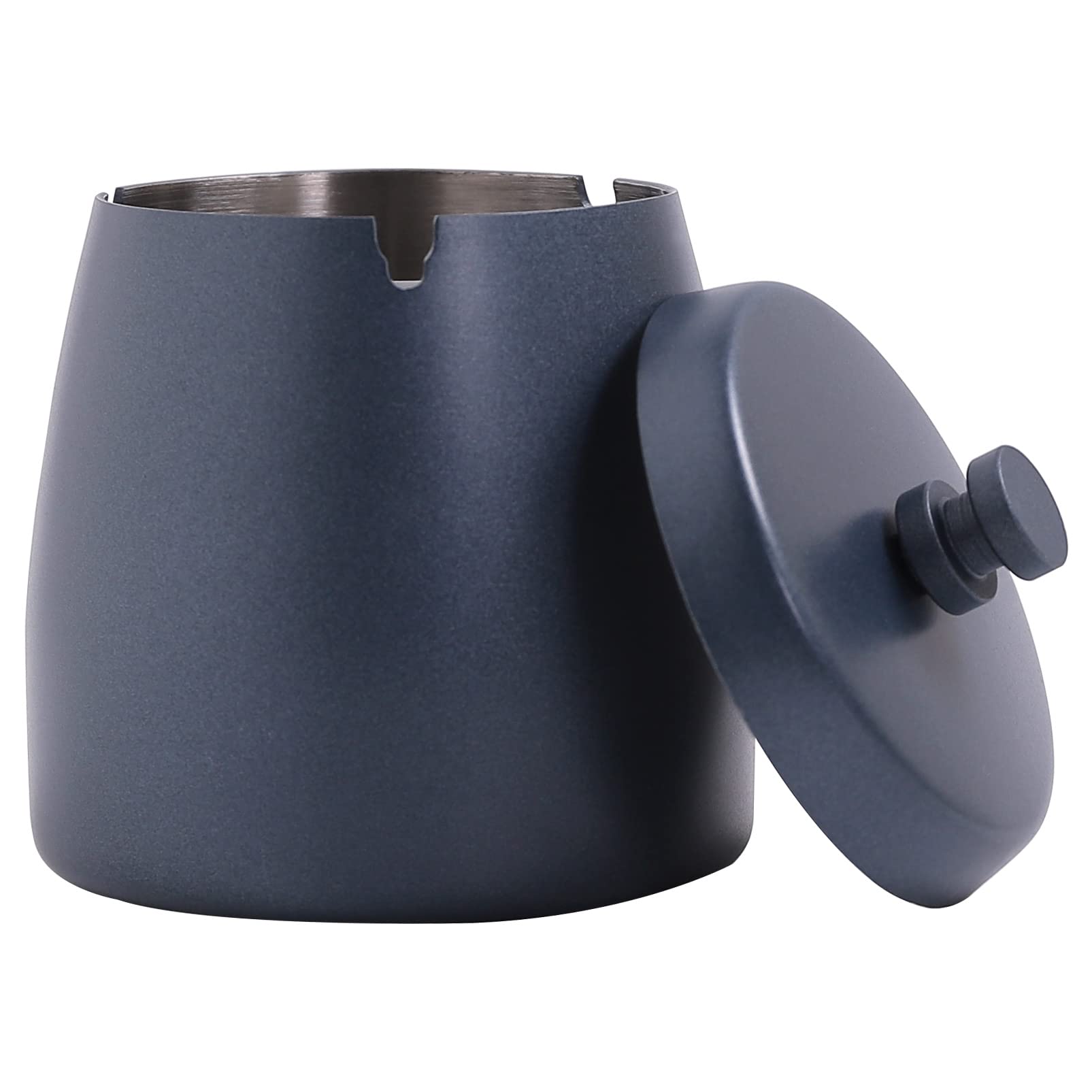 Ashtray with Lid for Cigarette, Stainless Steel Smokeless Odorless Windproof Ashtrays for Home Office Tabletop Outside Patio Outdoor Balcony(3.54''x2.8''x3.38'')