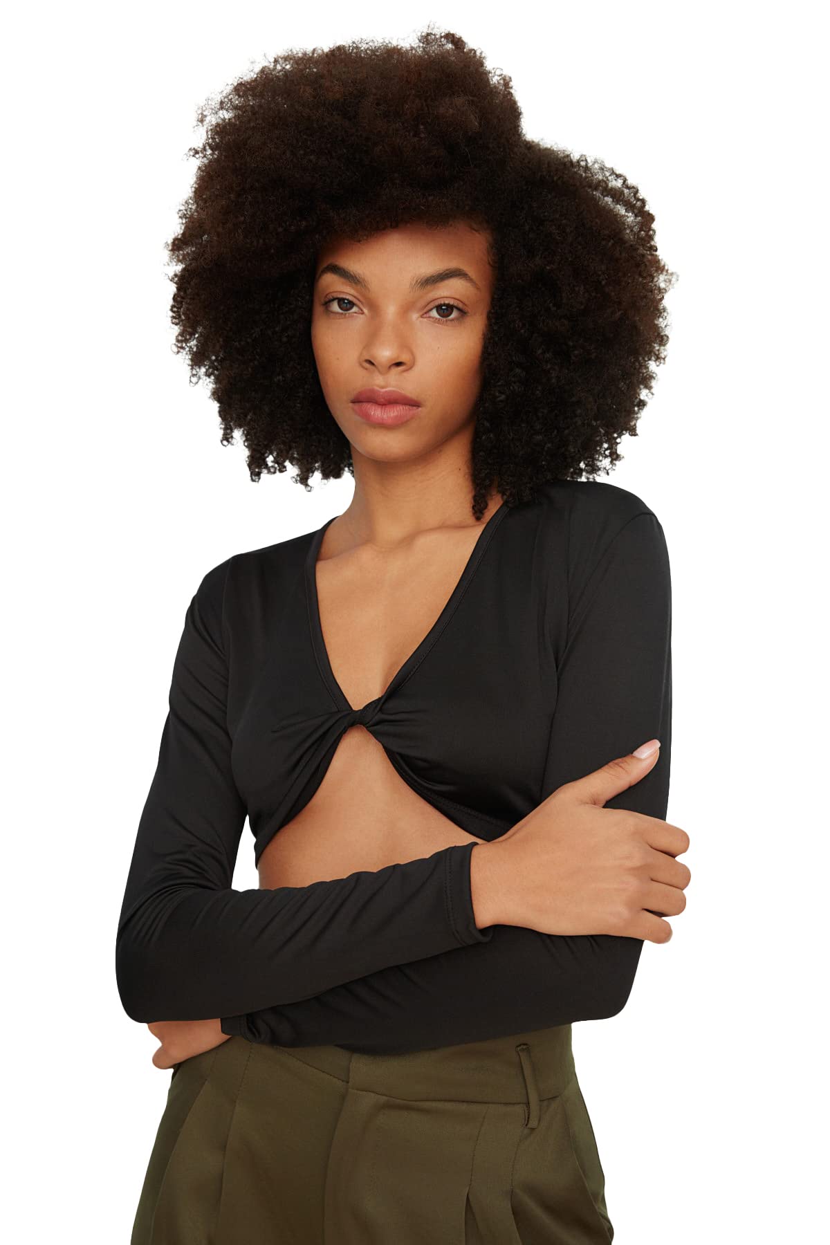 Trendyol FeMan Regular fit Basic Crew Neck Knit Blouse Schwarz