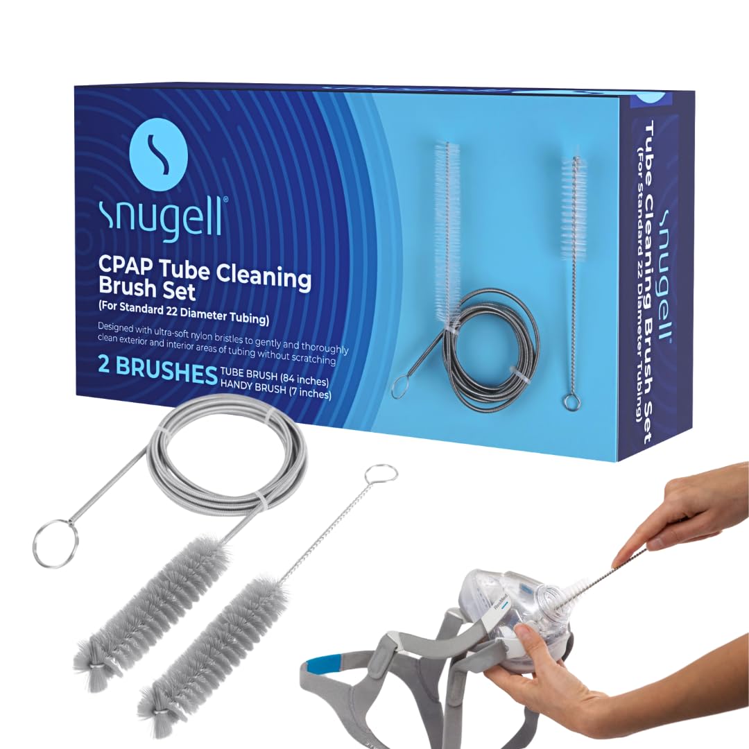 Snugell CPAP Tube Cleaning Brush Set – 84-Inch Flexible Cleaner for Tube Interiors & 7-Inch Brush for Masks – Designed for 22mm Tubing – Effectively Removes Build-Up for Clean CPAP Equipment
