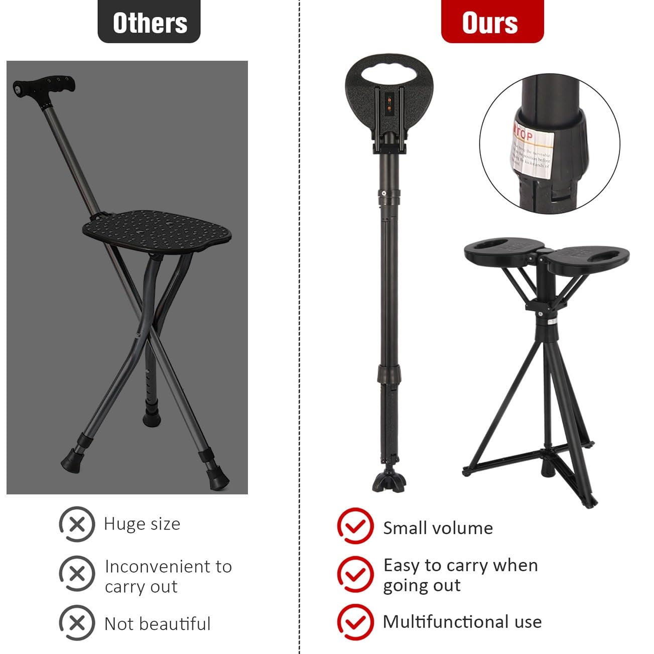 Asiento For Bastón, Taburete Plegable For Bastones De Senderismo Y Acampada, Muletas De Aleación De Aluminio For Esperar Al Aire Libre, Viajar Y Descansar