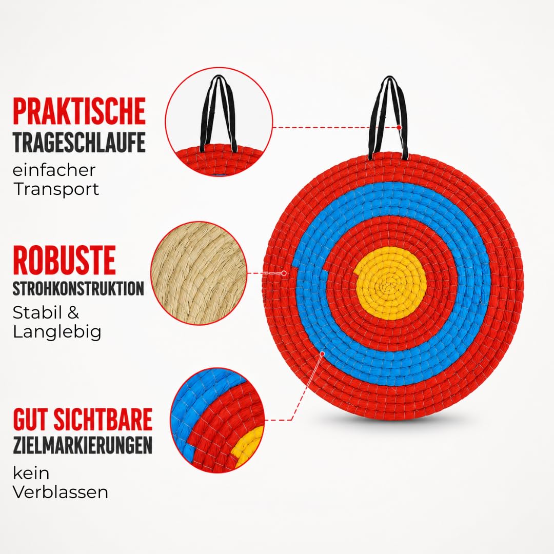 Stronghold Strohzielscheibe - 50x50x5cm + Ständer | Ständer im Set Zielscheibe Bogenschießen für Kinder und Erwachsene Bogensport Schießscheibe für Pfeil und Bogen