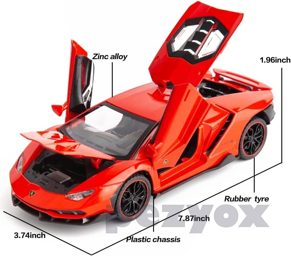 Image of 1 /24 Scale Lamborghini LP770 Alloy Diecast Model Vehicles Pull Back Toy Car with Light and Sound for Kids Boys Gift (Red)