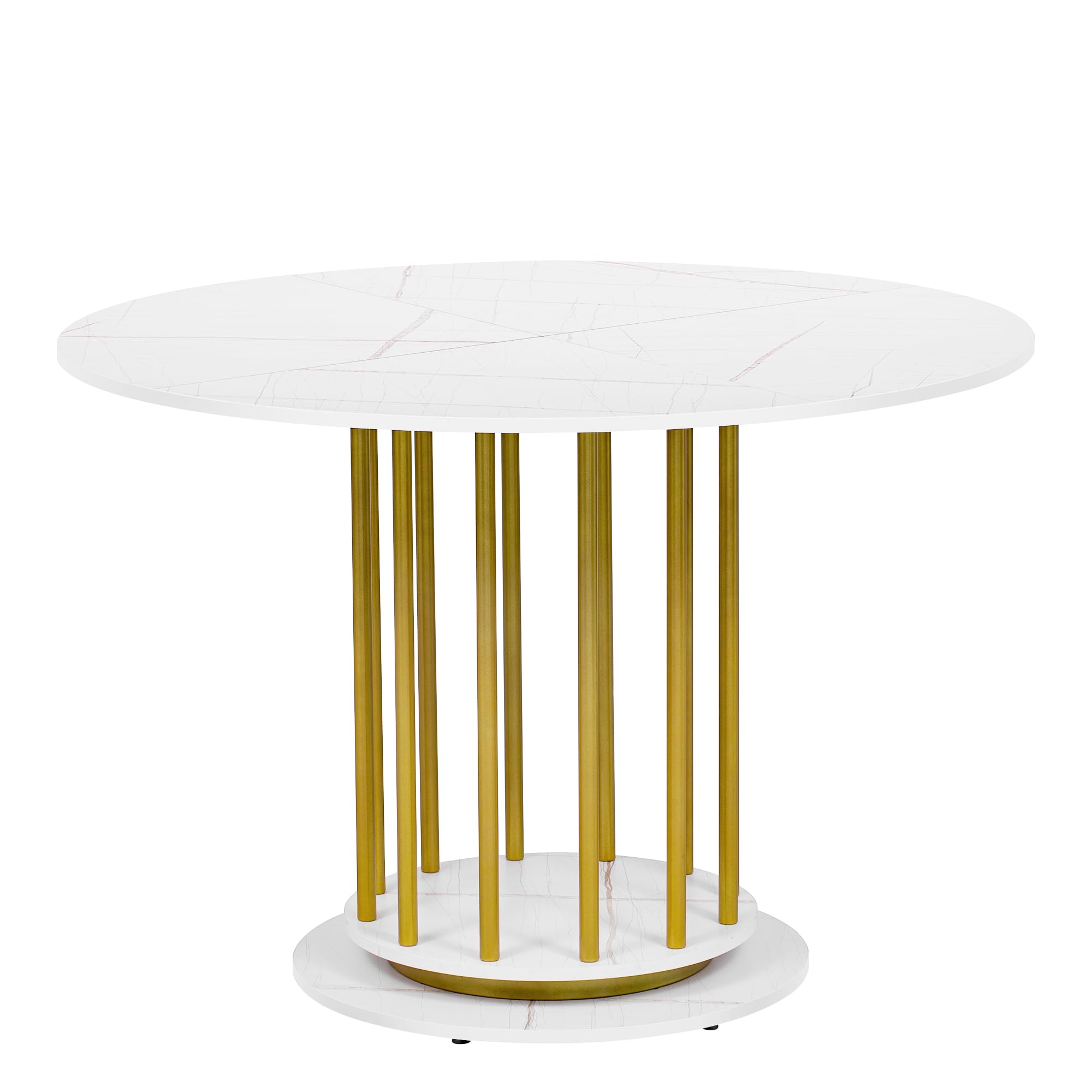 Nowoczesny okrągły marmurowy stół jadalny z metalową ramą, oszczędzający miejsce design dla 2-4 osób, idealny do kuchni lub salonu stylowe białe wykończenie