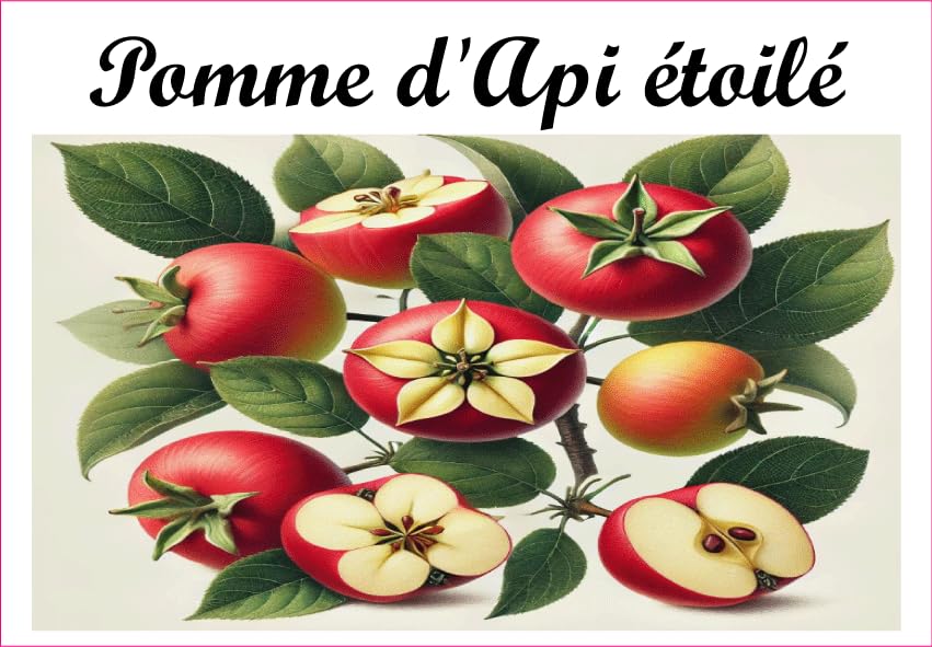 Pomme-d'Api-étoilée Étiquettes Vinyle pour Conserves, 52 x 75 mm, Lot de 12, confiture Fait Maison