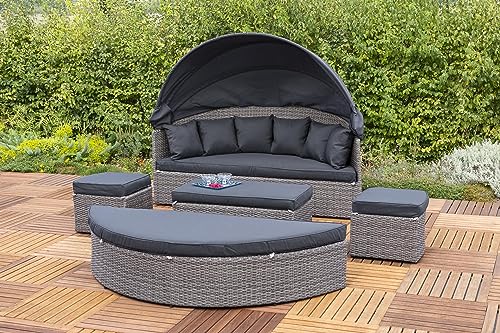 MERXX Riva Relaxinsel, Ø 180 cm, graues Geflecht mit grauen Kissen