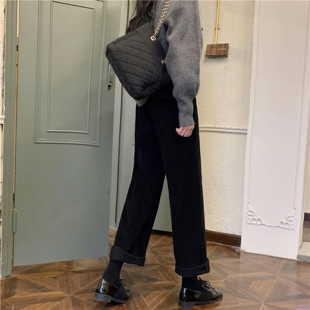 Hose Mit Weitem Bein Für Frauen Lässige Damen Herbst Und Winter Dicke Cordhosen Mode Stretch Hohe Taille Lose Weite Beinhose Warm Einfach Outdoor Sport Elegant Business, Black, S