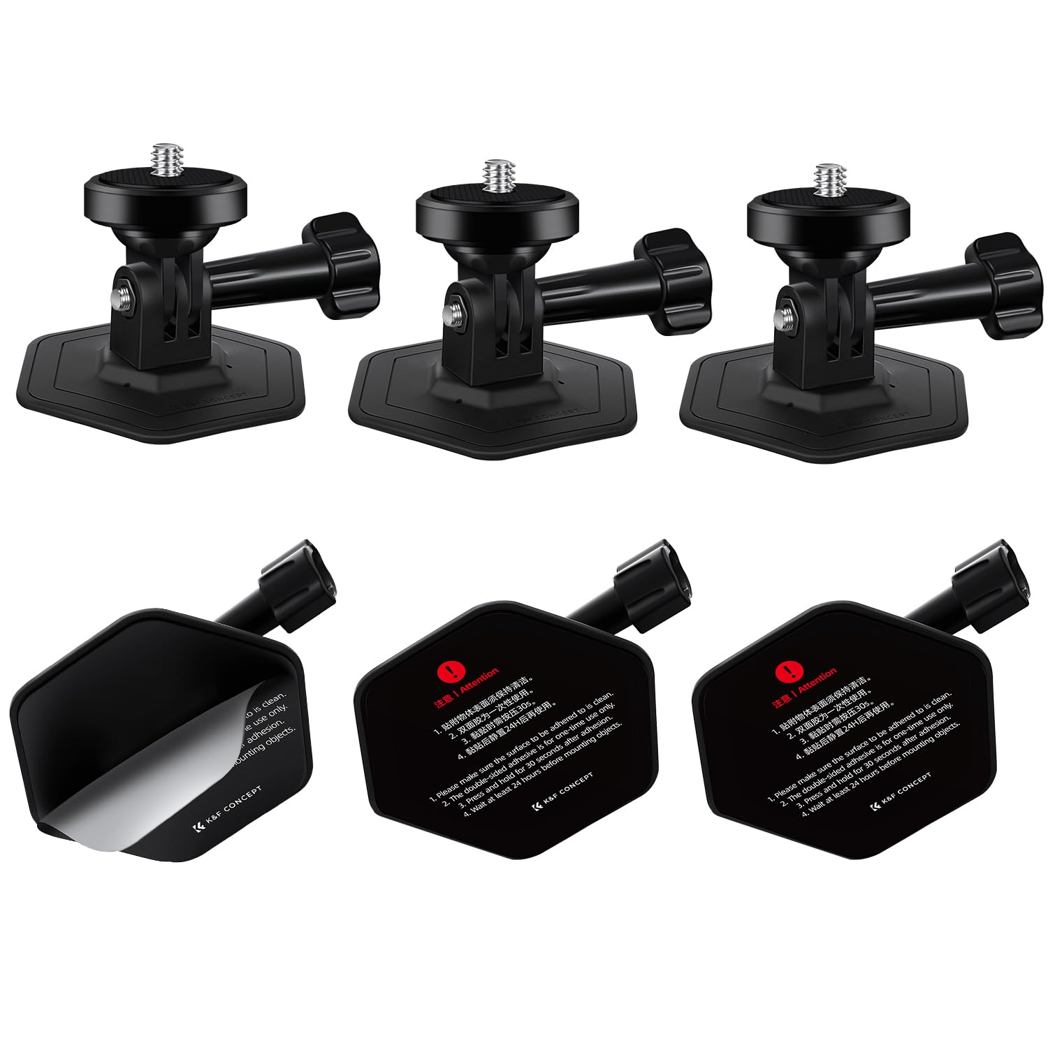 K&F CONCEPT 3Pack Flexible Adhesive Helmet Mount for GoPro Hero 13/12/11/10/9/8/7 Black, DJI Osmo Action 6/3/4/5 Pro, Insta360 X5 X4 X3 Flat Curved