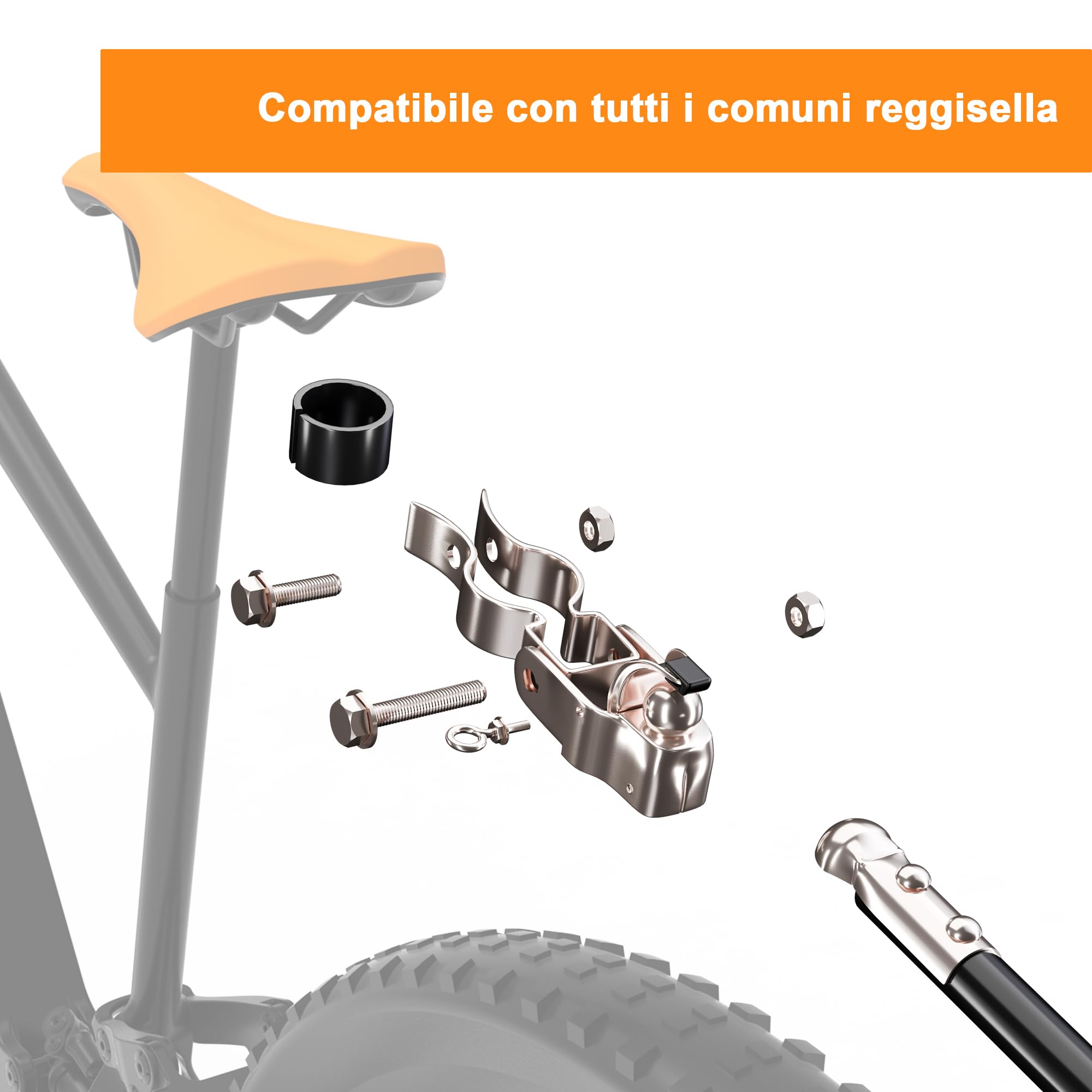 Gancio per Rimorchio Bici, Attacco Rimorchio Bicicletta, Sistema di Traino Compatibile Reggisella