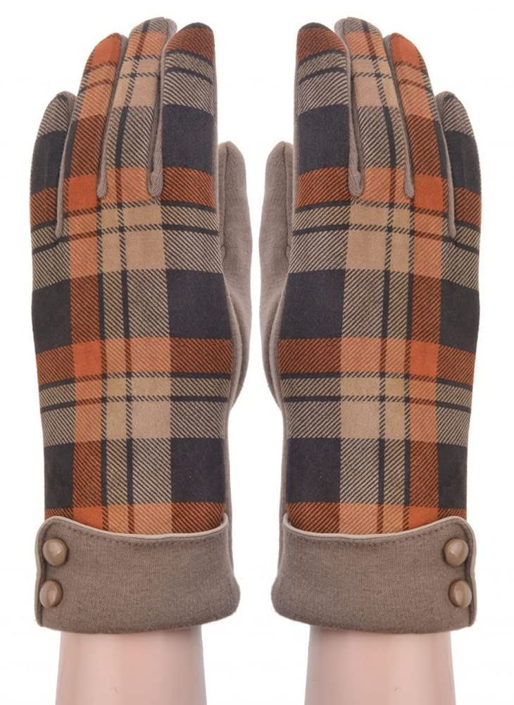 YDezire Suede Fabric Scotch Style Colourful Checked Winter Gloves (Khaki)