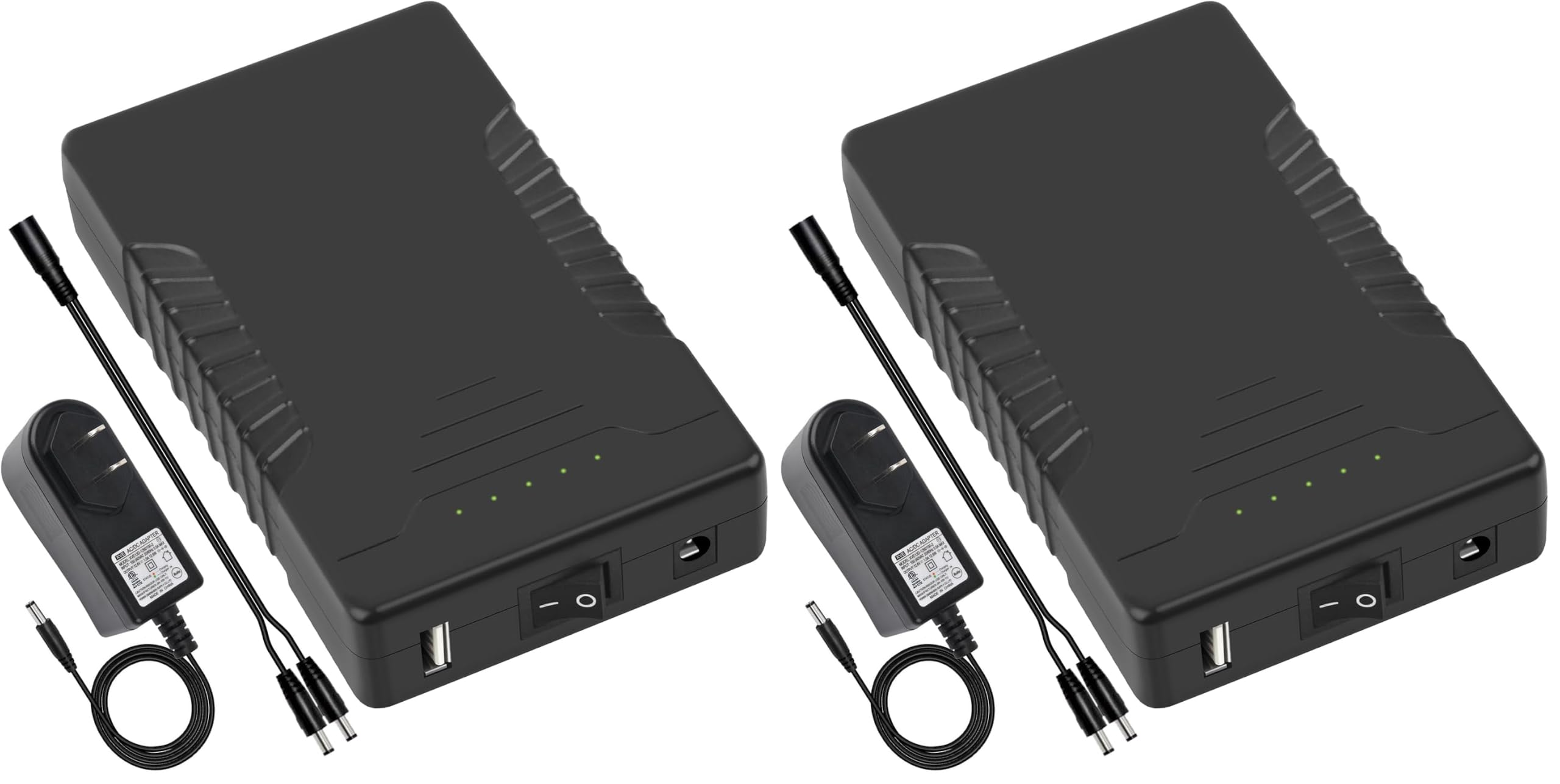 Talentcell Rechargeable 12V 6000mAh/5V 12000mAh DC Output Lithium ion Battery Pack for LED Strip/CCTV Camera/Telescope/Modem and More, Portable Li-ion Power Bank with 12.6V Charger, Black (Pack of 2)