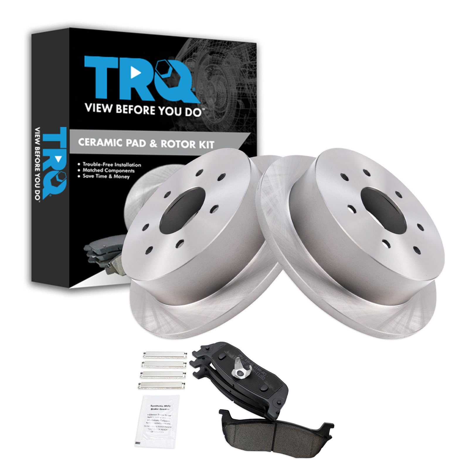 TRQ Rear Brake Pad and Rotor Set Ceramic Compatible with 1997-1999 Ford F-250 2000-2003 F-150 2004 F-150 Heritage