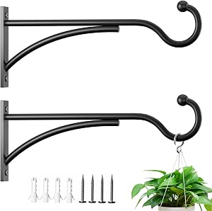 11 Inch 2 Pack Outdoor Plant Hanging Hooks for Wall:Metal Bracket for Hanging Baskets, Bird Feeders, Wind Chimes, Flower Baskets, Yoga Mat, Lanterns, Black