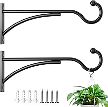 2 Pack 28cm Hanging Basket Brackets Outdoor，Wall Hooks for Hanging Baskets & Bird Feeders, Heavy Duty Metal Garden Brackets for Fence, Lantern, Wind Chimes, Indoor Plant Hanger, Black