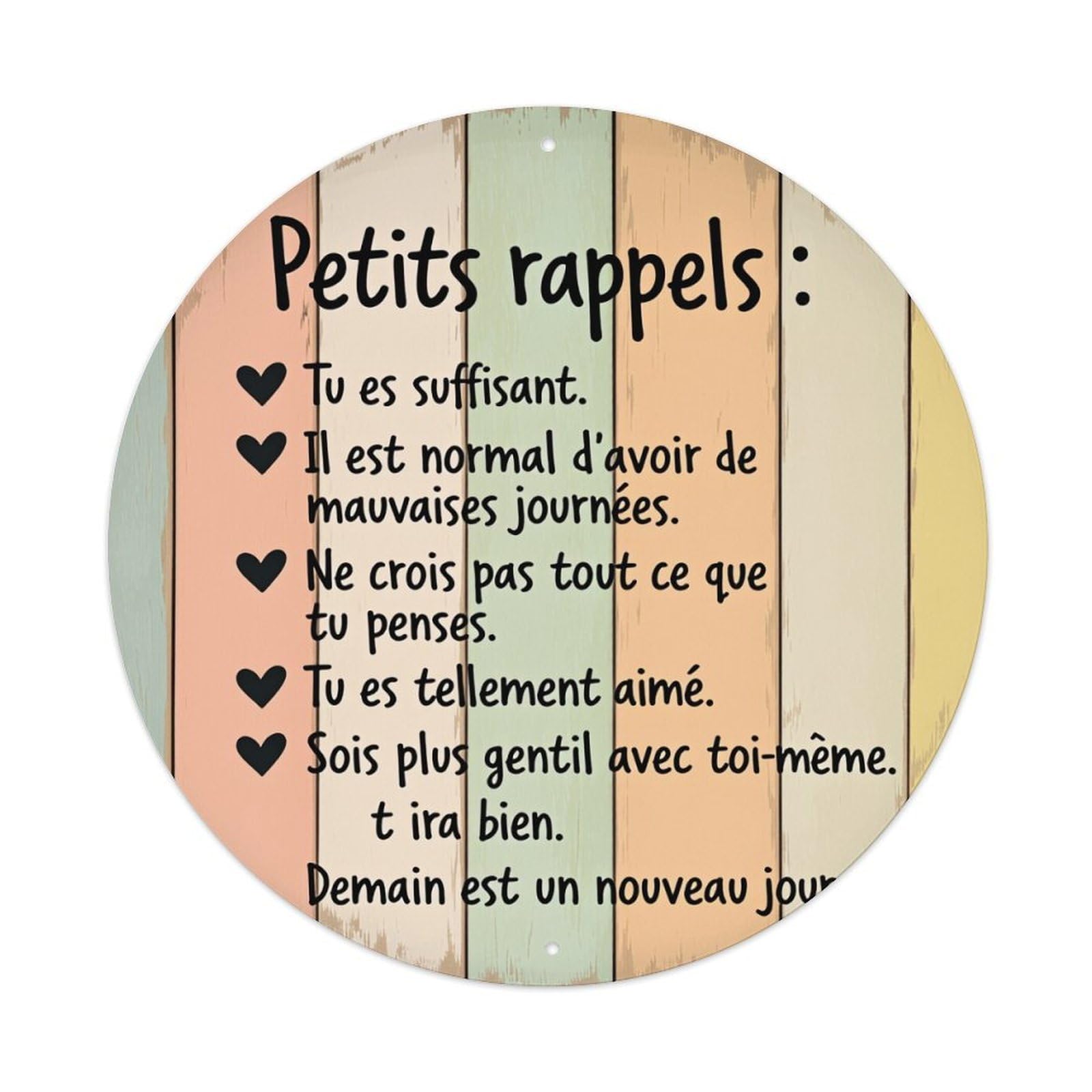 Petits Rappels Motivational Messages Round Tin Sign Vintage Style Metal Sign Home Bar Garden Wall Plaque Decor Metal Poster 8x8 Inch
