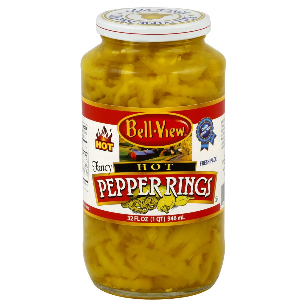 Glass Bell-View Fancy Pepper Ring, Hot, 32 Ounce