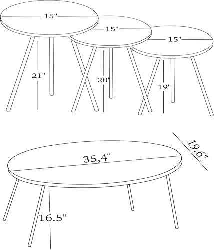 Miniatura 2 de Juego de mesa de sala de estar de 4 piezas, 1 mesa auxiliar y 3 mesas anidables, montaje sin herramientas (madera de pino, mesa de centro
