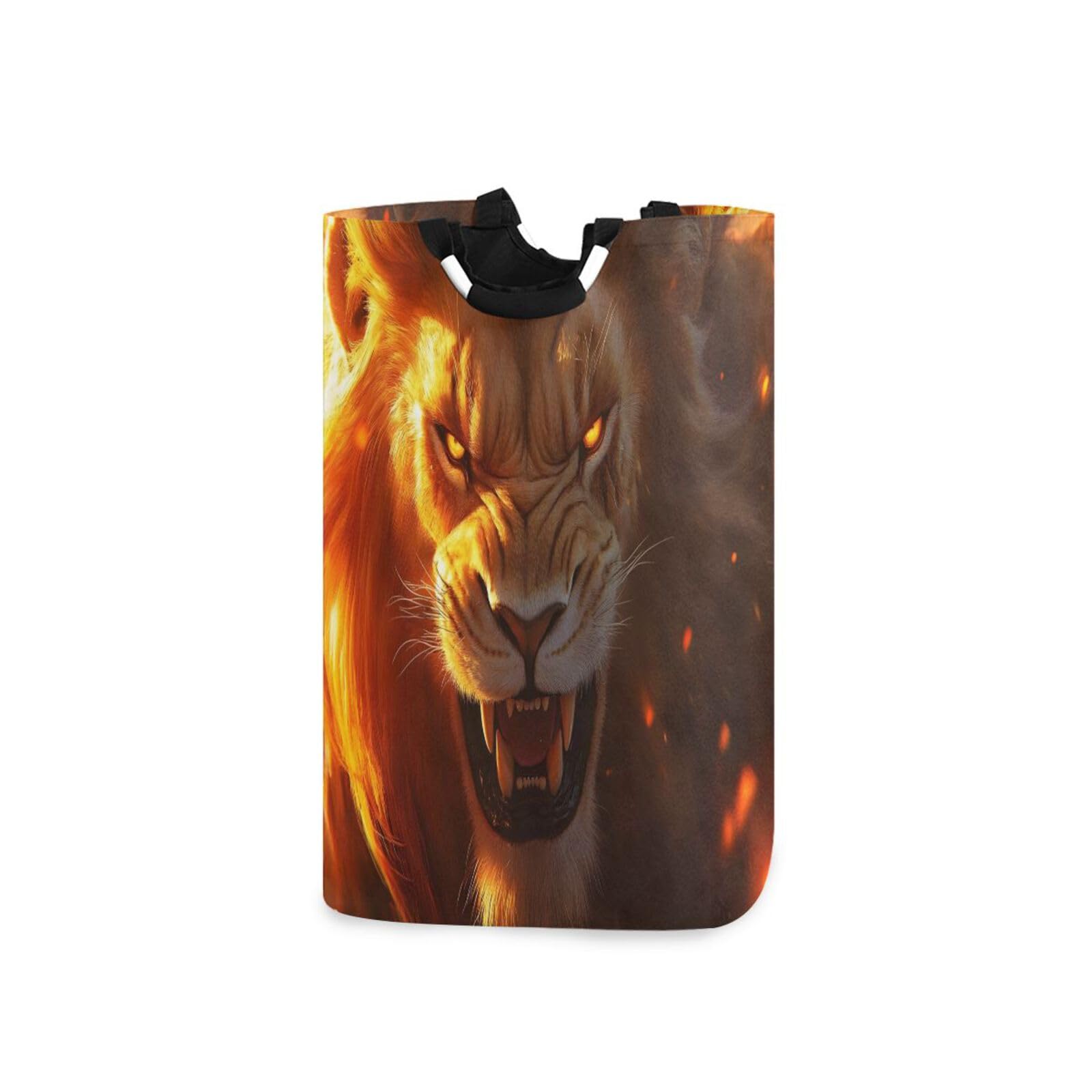 Jihqo Laundry Hamper Basket Fierce Lion Collapsible Nursery Storage Bin Waterproof Clothing Baskets for Home Bedroom Bathroom Washing Room