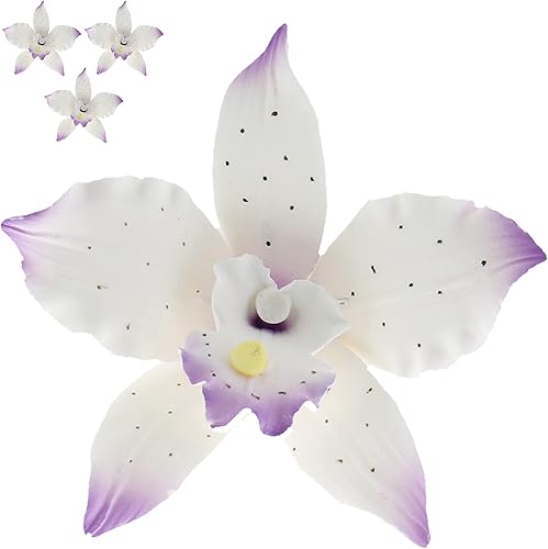 Miniatura 1 de Global Sugar Art Brassavolaelio - Flores de orquídea para pastel de azúcar, color blanco con violeta, 3 unidades por el chef Alan Tetreault