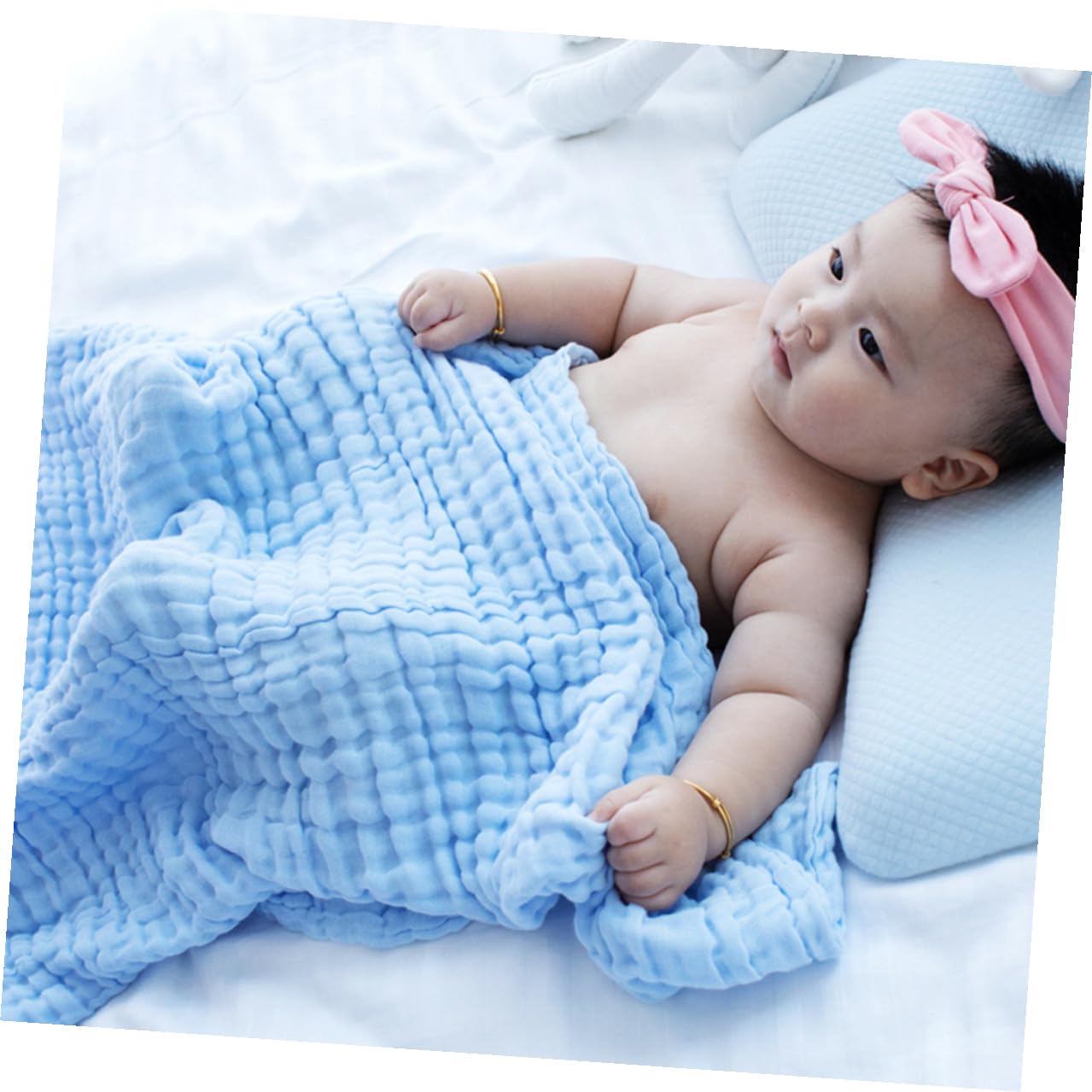 Hohopeti 3 Stück Baumwoll Wickeltücher Unisex Atmungsaktiv Farbecht Weich für Jahreszeiten Puckdecken Babybadetücher
