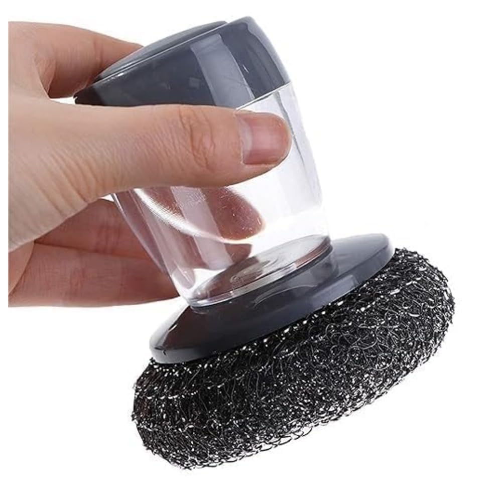 Dish Scrubber with Soap Dispenser Handle, Steel Wool Scourer, Automatic Liquid Tank for Pot, Pan, and Bowl Cleaning-image-37