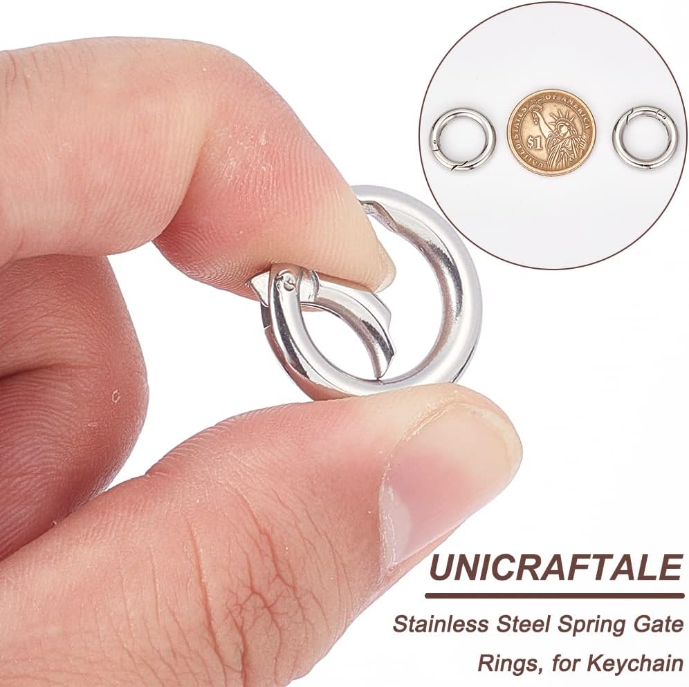 UNICRAFTALE 4pcs Stainless Steel Spring Gate Rings 20mm Inner O Rings Keychain Ring Round Gate Round Clips Snap Hooks Spring Keyring Buckle Clasps for Bag Purse Shoulder Strap Key Chains - Image 4
