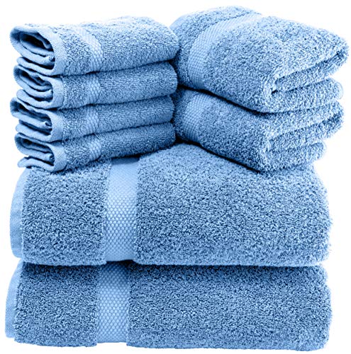 White Classic Luxury Green Bath Towel Set - Combed Cotton Hotel Quality Absorbent