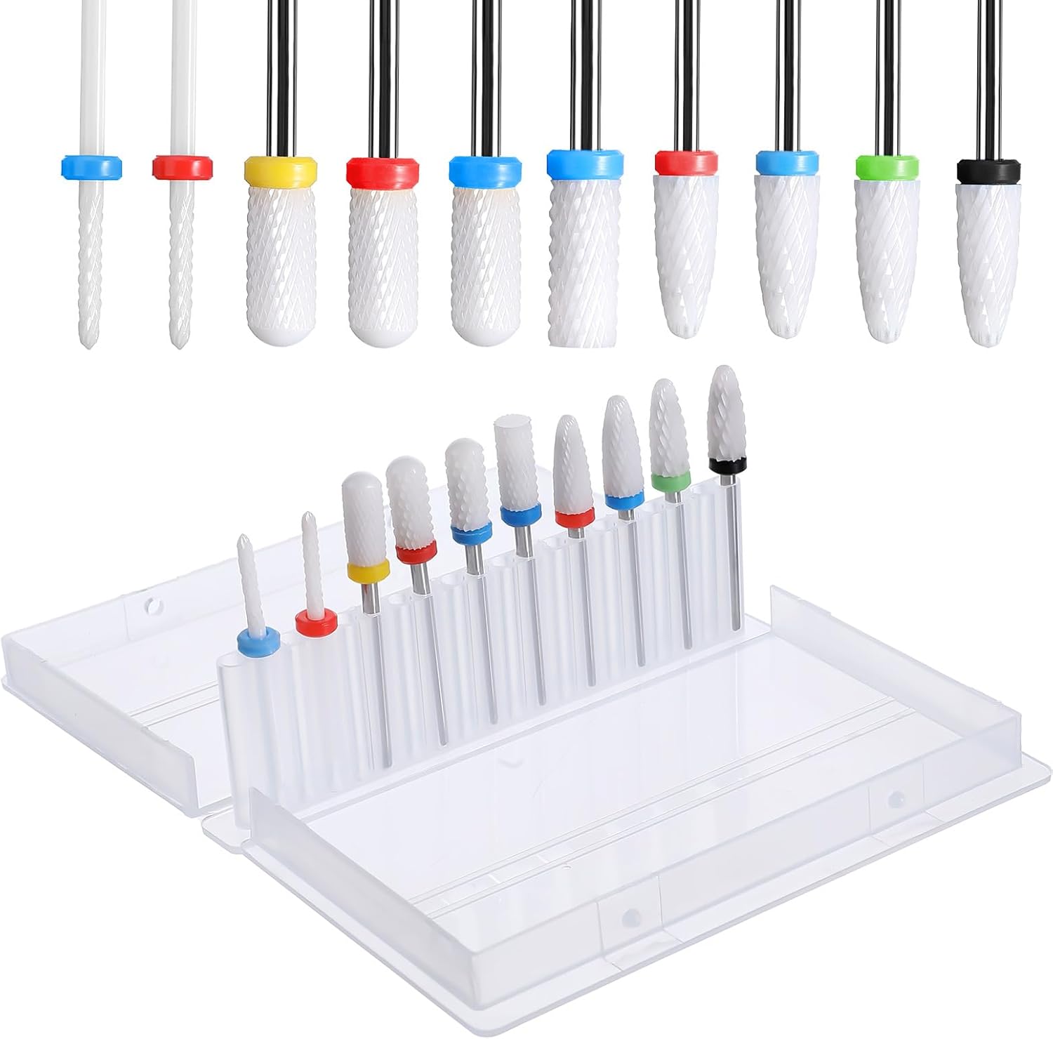 10 stuks keramische nagelboren set voor acryl gel nagels, 3/32 inch nagelriem bit voor nagelboor professionele elektrische manicure pedicure nagelvijl nagelriemverwijderaar