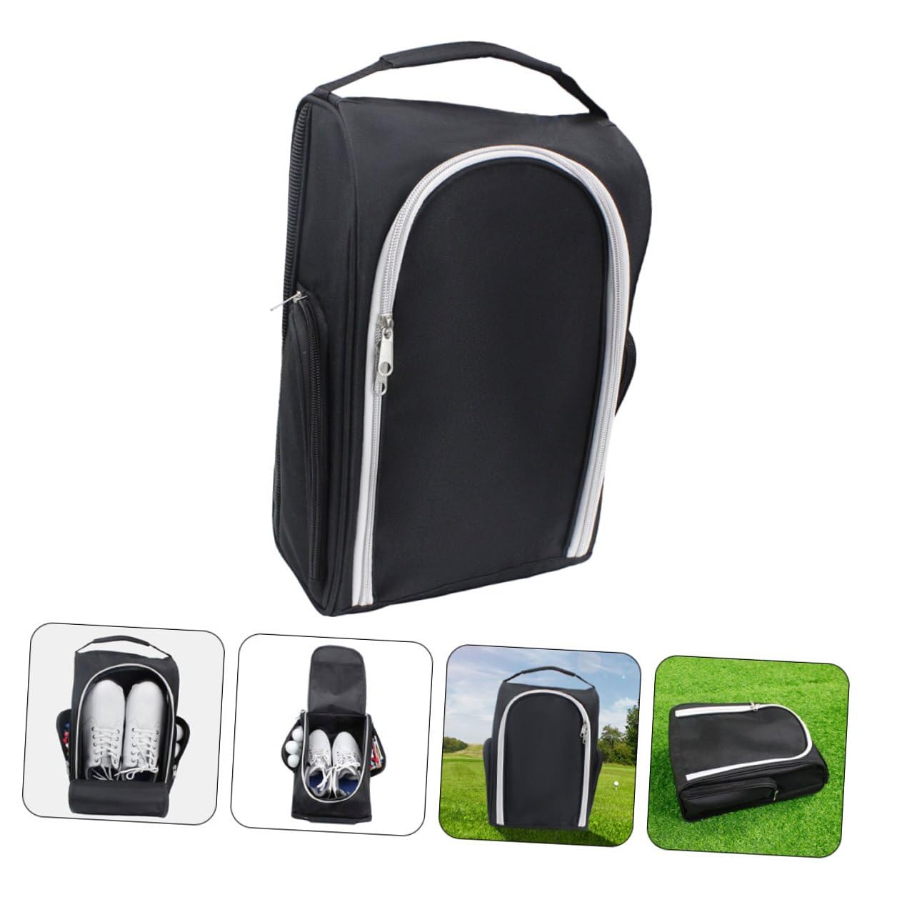 TOYANDONA Borsa Porta Scarpe Sportiva con Zip Grande Capacità Organizer Scarpe Portatile Mano per Golf e Altri Sport Compatta e Leggera Nera