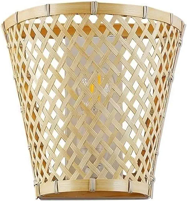 Applique murale bohème en rotin avec douille E27 - Éclairage LED naturel pour intérieur