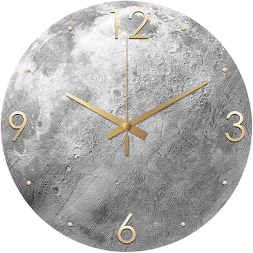 ZAJ Reloj de Pared - Reloj de pared con superficie de luna redonda con luz LED, moderno y minimalista, lámpara de pared de piedra arenisca que