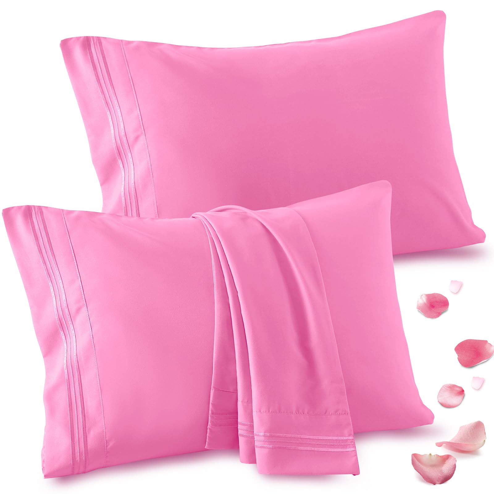 Vonty 2 Pack King Pillow Cases - 20x40 Inch, 1800 Thread Count Microfiber Pillowcases King Size Pink Pillow Sases Luxury & Soft Embroidered Bed Pillow Covers with Envelope Closure