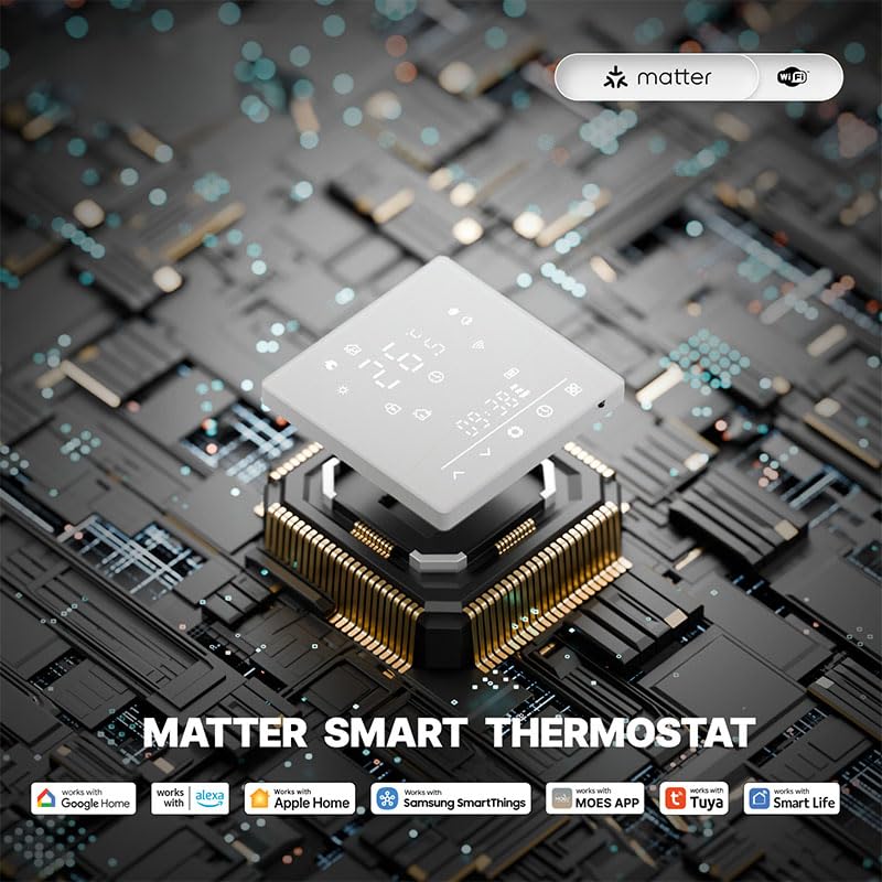 Inteligentny termostat WiFi, inteligentny chronotermostat do ogrzewania podłogi wodnej, kompatybilny z Apple Home, Google Assistant, Alexa, Samsung SmartThings, Tuya, Smart Life, biały